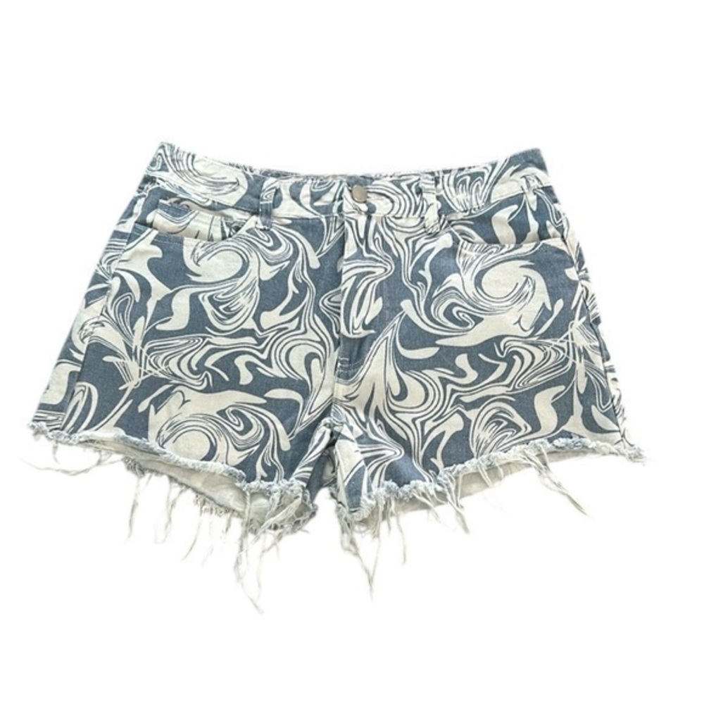 Cider blue swirl print jean shorts size Large